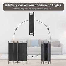 4 Panel Room Divider 6FT Steel Frame Screen Folding Privacy Divider Freestanding Partition For Home Office Bedroom, Black - 黑色 - 查看 4