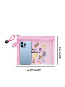 Multipurpose Mesh Cosmetic Bag With Colorful Cartoon Hair Accessories Pattern, Cute Clear See-Through Travel Makeup Pouch, Lightweight Breathable Zipper Toiletry Bag - Multicolor - View 11