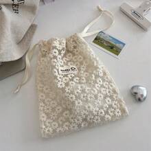 Fashionable Embroidered Floral Drawstring Bag, Mini Portable Storage Pouch, Mini Lipstick Cosmetic Organizer, Sanitary Pad Storage, Hair Clip Storage - Multicolor - View 12