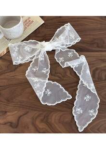 1/2 chiếc băng đô ren trắng thanh lịch, dây buộc tóc dài bằng ruy băng satin với nơ mềm mại, ren, kiểu cổ điển, hoa văn, nơ, phong cách Boho. - trắng - Xem 7