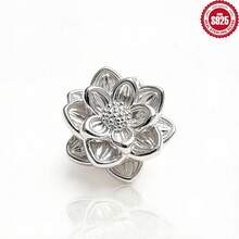 5 buah/kantong manik-manik lotus perak sterling 925, cocok untuk ujung rantai pembuatan gelang, aksesori perhiasan berkualitas untuk DIY. - Perak - View 7