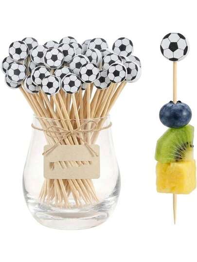 100pcs Football Cocktail Picks, Fruit Picks, Football Decor Toothpicks Suitable For Appetizers, Meat Platters, Accessories For 2026 World Cup, Birthday Party Decorations