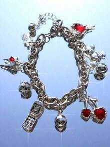 Renaissance Vintage Teddy Bear Charm Bracelet Y2K Cherry Charm Bracelet Party Music Festival Disco Ball Charm Bracelet Red Heart Charm Bracelet Valentines,Mom,Mother,Mother's Day, - Bạc - Xem 1