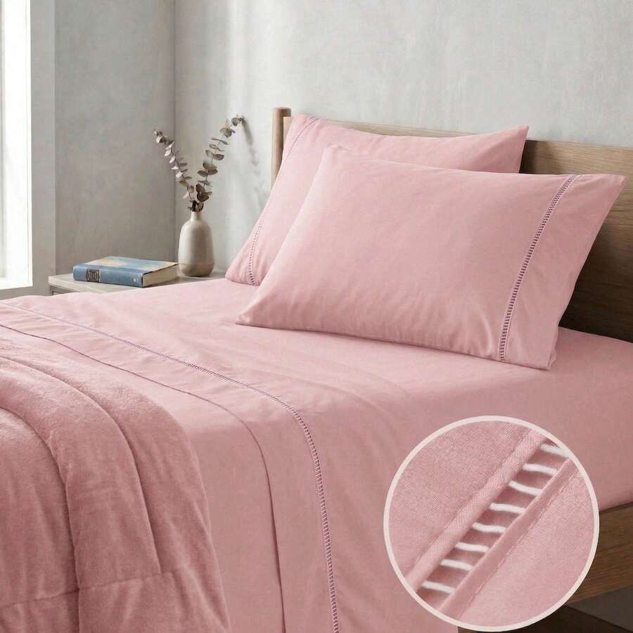 400 Thread Count 3-Piece Bedding Set With Fitted Sheet And Pillowcases, Soft Touch, Everyday Comfort, Single, Full, Queen, King - Baby Pink - View 1