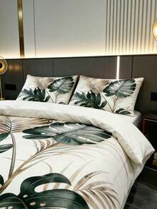 Bộ chăn ga gối họa tiết lá Monstera nhiệt đới phong cách Bohemian 3 món (1 chăn + 1/2 vỏ gối, không kèm ruột gối), mềm mại, ấm áp và thoải mái cho phòng ngủ, phòng khách, ký túc xá. - Nhiều màu - Xem 6
