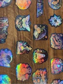 50pcs Holographic Laser Stickers Waterproof Vinyl Stickers For Water Bottles Laptop Skateboard Scrapbooking Journaling Notesbook - 多色的 - 查看 4