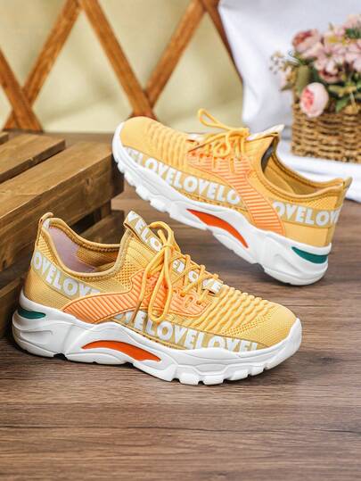 Men's Sports Shoes, Knitted Mesh With Letter Prints, Outdoor Running Shoes, Walking Shoes, Soft Sole And Comfortable, Soft Upper And Loose Fit, Lace-Up Running Shoes, Suitable For Daily Commuting, Travel, Vacation, And Holiday Wear