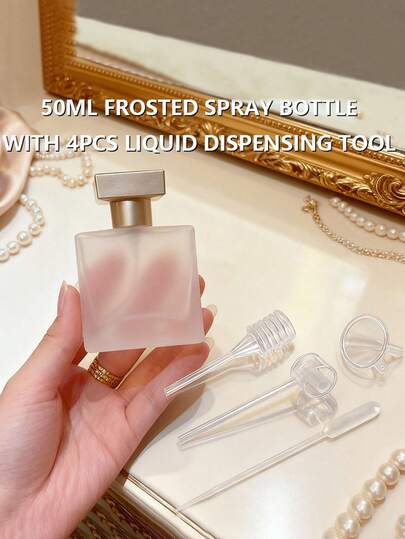 5pcs Set (1 Spray Bottle + 4 Refill Accessories), Refillable Fragrance Spray Bottle Set, Matte Glass Leak-Proof Ultra-Fine Mist Sprayer, Premium Travel Size Essential Oil Decanting Bottles With Dropper Funnel Separator, Unisex Portable Gift Set, Suitable For Fragrance, Fragrance, Skincare DIY