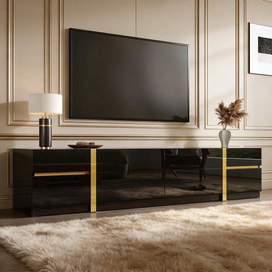 Muebles para televisión y centros de entretenimiento - Negro + MDF + Tablero de partículas - Ver 1