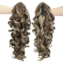 16 Inch Claw Clip Ponytail Extension, Ombre Brown Blonde Curly Synthetic Hairpiece For Women, Natural Wavy Drawstring Ponytail Hair Extensions For Daily Party - 彩色 - 查看 8