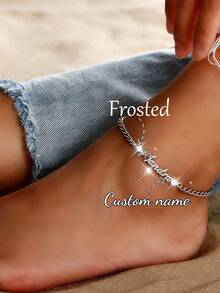 Customized Personalized Name Anklet For Women, Name Plate Pendant Anklet, Gift For Her, Stainless Steel Jewelry - Silver-frosted - View 3