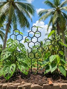 Treliça para plantas trepadeiras em formato de favo de mel (2 unidades), suporte para plantas, ideal para vasos de trepadeiras e flores, economiza espaço em jardins internos e externos, suporte perfeito para o crescimento saudável das plantas, treliça decorativa que auxilia na melhor fixação, decoração de jardim, suporte para plantas - A - Ver 6