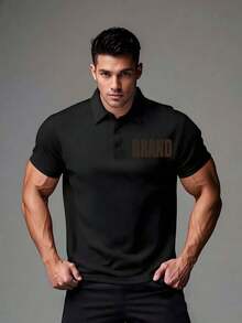 BRAND Men's Summer Business Collar Casual Vacation Polo Shirt, Suitable For Work Commutes, Applicable In Spring, Summer And Autumn, Comfortable Fabric. - Black - View 1