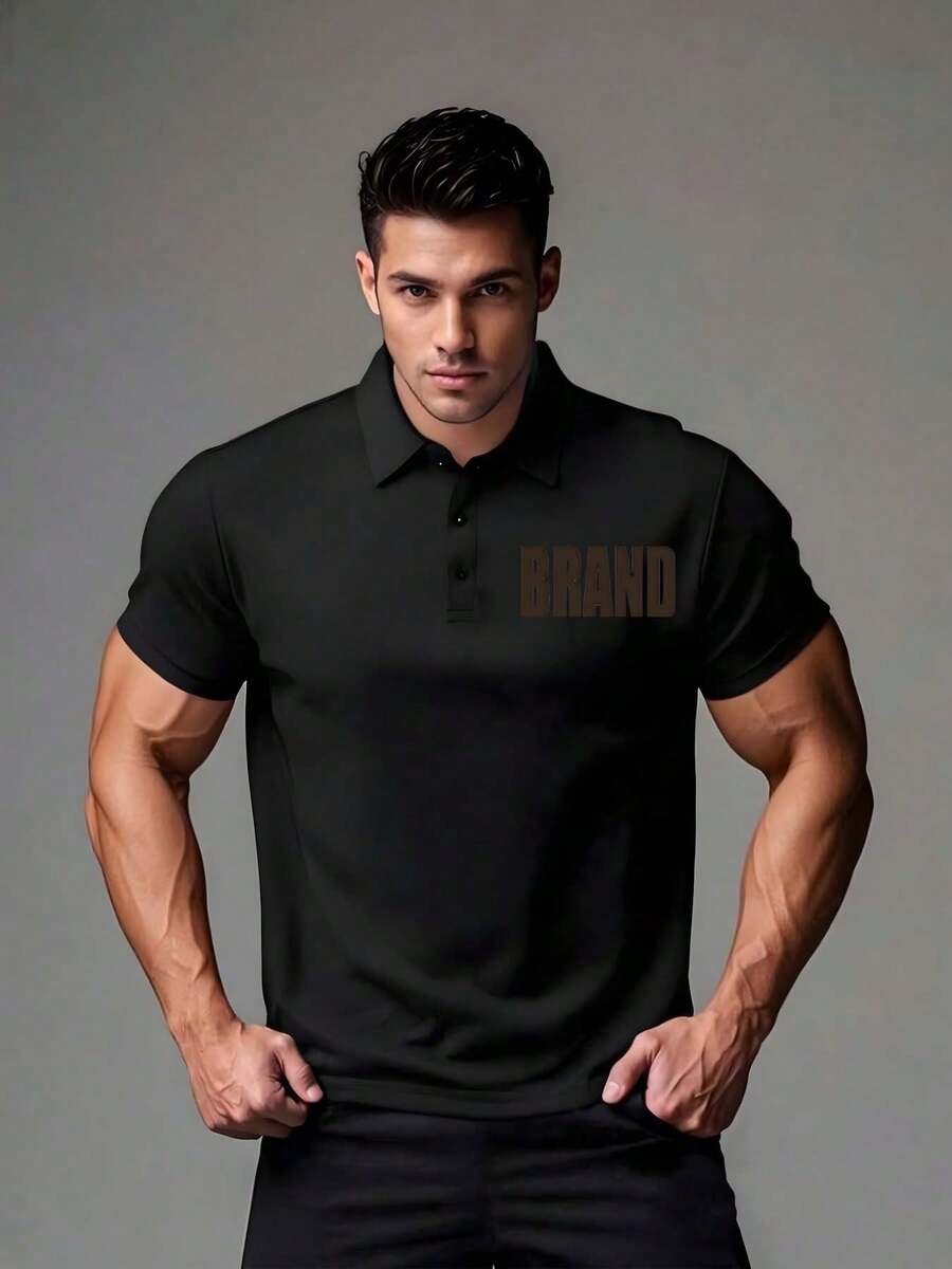 BRAND Men's Summer Business Collar Casual Vacation Polo Shirt, Suitable For Work Commutes, Applicable In Spring, Summer And Autumn, Comfortable Fabric. - Black - View 1