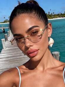 1 Pair Women's Multi-Sided Light Tea Modern Style Sunglasses, Suitable For Family Outings, Elegant Dress, Street Fashion Accessories, Party, Vacation, Fishing, Sports, Outdoor Activities - Golden Light Tea - View 5