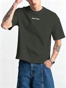 Áo thun nam tay ngắn cổ tròn in họa tiết phong cách hip-hop mới, kiểu dáng thường ngày. - Màu xám đen - Xem 2