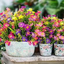 1/10 Peças Flores Artificiais Coloridas, Arbustos Verdes Falsos de Plástico Resistentes a UV, Adequados para Jardim Interno/Externo de Casa, Varanda, Plantas em Vaso da Varanda, Ideal para Decoração de Primavera e Verão - Multicolorido - Visão 9