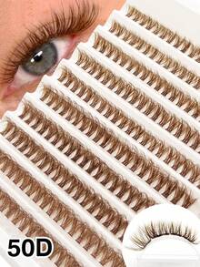 Asiteo 200 PCS D Curl Fluffy Brown Lash Clusters 50D Lashes Natural Look&Soft&Light DIY False Eyelash Extensions Suitable For Holiday Party Travel Vocation Makeup,Cluster Lashes,Individual Lash,Eyelash Extensions,Brown Lashes - D - View 6