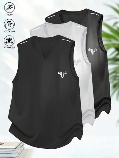 3件装男士轻便运动背心，透气无袖上衣，适合健身训练、户外跑步，弹性背心