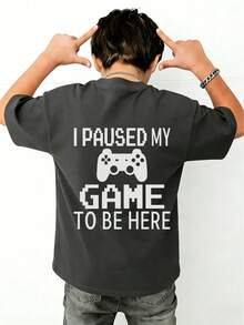 Áo thun ngắn tay cổ tròn in họa tiết phong cách thường ngày cho bé trai tuổi teen, áo mùa hè. - Màu xám đen - Xem 3