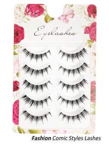 5 Cặp mi giả kiểu Manga Eye Doll, mi giả anime, mi giả mềm mại tự nhiên, mi nối mỏng nhẹ, mi giả kiểu truyện tranh, băng dính trong suốt, mi giả tự nhiên có thể tái sử dụng, trang điểm hàng ngày - màu đen - Xem 6