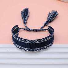 1pc Handmade Vintage Minimalist Boho Style Woven Bracelet, Suitable As Gift For Family, Friends, Students, Festivals, Parties, Traveling - Navy Blue - View 6