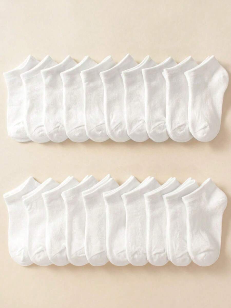 20/10 đôi tất trẻ em màu trắng và đen, tất cổ ngắn/tất tàng hình, thoáng khí và bền chắc dành cho bé trai/bé gái, thích hợp làm đồng phục học sinh, tất thể dục và tất mặc hàng ngày. - trắng - Xem 1