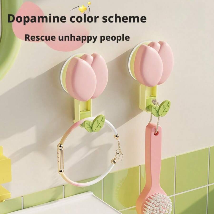 1pc Tulip Suction Cup Towel Rack, No Drilling Required Adhesive Wall Mount, Suitable For Kitchen & Bathroom, Strong Vacuum Suction Cup, Durable - Multicolor - View 1
