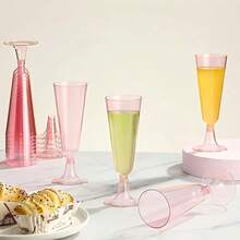 5oz Reusable Transparent Plastic Champagne Flute, Long Stem Wedding Party Cocktail Wine Glass - Random Styles - View 5