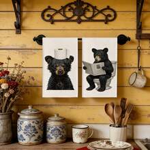 1pc Black Bear Pattern Kitchen Towel, Bathroom Towel, Dish Cloth, Cute Style, Absorbent & Quick Drying, Super Soft Microfiber Material, Rectangular 40*60CM Digital Printing, Suitable For Home Kitchen Decor, Outdoor Party Decoration - Multicolor - View 10