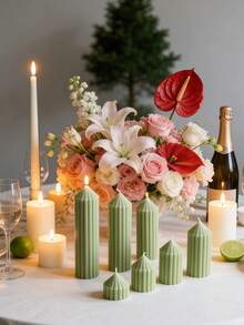 1pc Dopamine-Inspired Light Green Striped Cone Candle Pillar (Diameter 5cm/1.97in), Suitable For Meditation, Lighting, Ambiance Creation, Home Decor, Room Decor, Party, Holiday, Tabletop Display, Wedding, Birthday Gift, And Women's Gift - Pea Green Pointed Top - View 9
