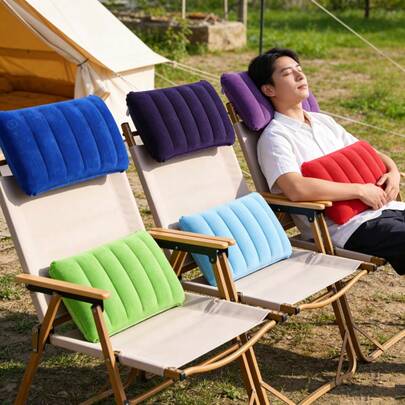 1个超轻充气枕，小方型气枕，适用于徒步、露营、旅行、小憩、办公桌休息、颈部和腰部支撑