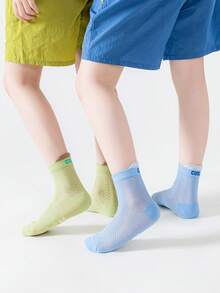 5 Pairs Boys' Socks, Summer Thin Mesh Breathable Mid-Calf Socks, Solid Color Minimalist Versatile, Suitable For Daily Casual & Sports Wear, Children Socks - Multicolor - View 4
