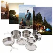 Lixada Camping Cookware Mess Kit 8pcs Stainless Steel Cooking Pot And Pan Set With Plates Cups For Camping Hiking Backpacking - 8pcs Set - View 7
