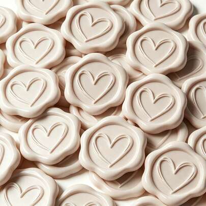 30pcs Heart Shaped Self-Adhesive Wax Seal Stickers, Suitable For Gifts, Wedding Invitation Envelopes, Valentine's Day/Wedding Gifts - Beige