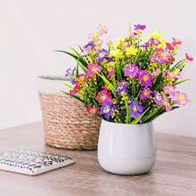 1/10 Peças Flores Artificiais Coloridas, Arbustos Verdes Falsos de Plástico Resistentes a UV, Adequados para Jardim Interno/Externo de Casa, Varanda, Plantas em Vaso da Varanda, Ideal para Decoração de Primavera e Verão - Multicolorido - Visão 3