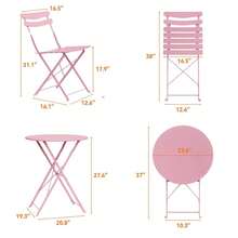 LIZHOUMIL 3 Piece Foldable Patio Bistro Set, Outdoor/Indoor Metal Table And Chairs Furniture, Compact Round Table With 2 Folding Chairs For Balcony, Porch, Garden, Apartment, Small Space - Pink - View 3