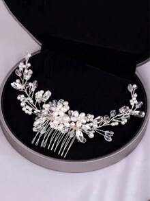 1pc Silver Glass Horse Eye Glass Rhinestone Hair Comb - Silver - View 4