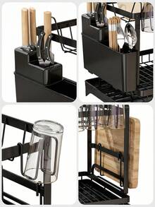 2-Tier Dish Rack, Carbon Steel Kitchen Countertop Storage Rack With Drip Tray, Black - Multicolor - View 9