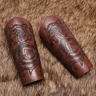 1pc PU Leather Medieval Gloves Wrist Guard Viking Arm Bracer LARP Accessories Wide Bracelet Arm Armor Sleeve Cuff, Suitable For Party, Band Performance, Cosplay