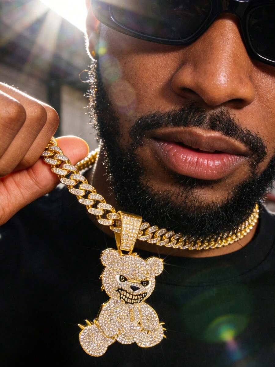 Dây chuyền mặt hình gấu đính đá lấp lánh | Trang sức thời trang đính đá lấp lánh | Dành cho cả nam và nữ - Vàng - Xem 1