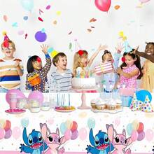 Paw Patrol 蓝色和粉色史迪奇礼品袋（带提手）、莉萝和史迪奇桌布、派对节日桌布或背景布、生日桌布 - 查看 4