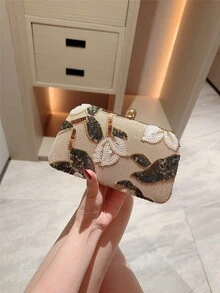 Bolso Moonlit Eve, Bolso bandolera floral multicolor, Bolso de fiesta con correa de cadena vintage, Mini bolso cuadrado, Adecuado para chicas de fiesta, novias, estudiantes universitarias, jóvenes profesionales, versátil para fiestas, bailes de graduación, bodas, combina perfectamente con accesorios de fiesta, patrón enviado al azar - Albaricoque - Ver 5