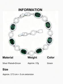 1pc Silver Plated White, Pink, Blue, Green Oval Cubic Zirconia Round Link Chain Tennis Bracelet, Women's CZ Crystal Geometric Bridal Jewelry For Wedding, Engagement, Banquet, Party, Prom, Brides, Bridesmaids, Ladies Gift - 1pcs Bracelet - View 16