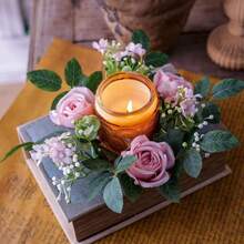 Flower Wreath Candle Rings Decorative Rose Wreath Pillar Candle Garland For Home Dining Table - Pink - View 8