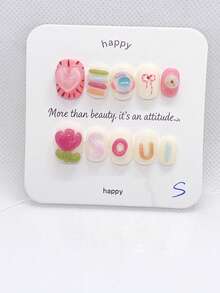 10pcs Multicolor Personalized Handmade Pressed Short Square & Round Nail Stickers, Acrylic Material False Nails, Suitable For Women And Girls, Handmade - Follow Your Heart - View 2