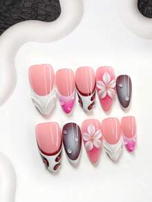 10pcs French Sweet Style Handmade Nail Art Set, Including Poly Gel Nail Kit, Handmade White 5-Petal Flower Nail Decor, Hand-Painted Solid Color Water Wave, White Texture, Water Drop Nail Decoration, 3D Floral French Style, With Nail Tools (1 Jelly Sticker + 1 Nail File). Available In Almond, Duck Mouth, And Coffin Shapes. Suitable For Dates, Vacations, And Everyday Wear Press On Nails - Multicolor - View 17