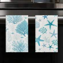 1pc Starfish & Coral Pattern Kitchen Towel/Dishcloth, Cute Style, Quick Drying, Super Absorbent Microfiber Material, Rectangular 40*60CM Digital Printed Pattern, Suitable For Home Kitchen Decor, Outdoor Party Decoration In Summer - Multicolor - View 6