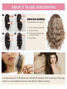 Peluca larga ondulada de 26 pulgadas con acabado brillante dorado, con flequillo central, de fibra sintética para mujeres, natural y realista, resistente al calor, adecuada para uso diario, fiestas y cosplay - Resaltar Rubio - Ver 10