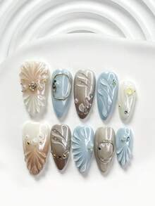Bộ dụng cụ làm móng nghệ thuật thủ công phong cách rừng xanh 10 món, bao gồm bộ dụng cụ làm móng gel, kim cương hình trái tim màu sâm panh, kim tuyến hình ngôi sao năm cánh màu bạc, mảnh vỏ sò lấp lánh, họa tiết lượn sóng vẽ tay, phụ kiện móng mắt mèo màu bạc, phong cách disco glam, kèm dụng cụ làm móng (1 miếng dán gel + 1 dũa móng), phù hợp với móng vuông, vuông ngắn và hình hạnh nhân, thích hợp cho các bữa tiệc, sử dụng hàng ngày, lễ kỷ niệm, chụp ảnh, đi làm mùa xuân/hè. - Nhiều màu - Xem 3